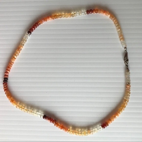 Vintage Handmade Genuine Faceted Fire Opal Gemstone Sterling Silver Clasp 17 in - Picture 6 of 8